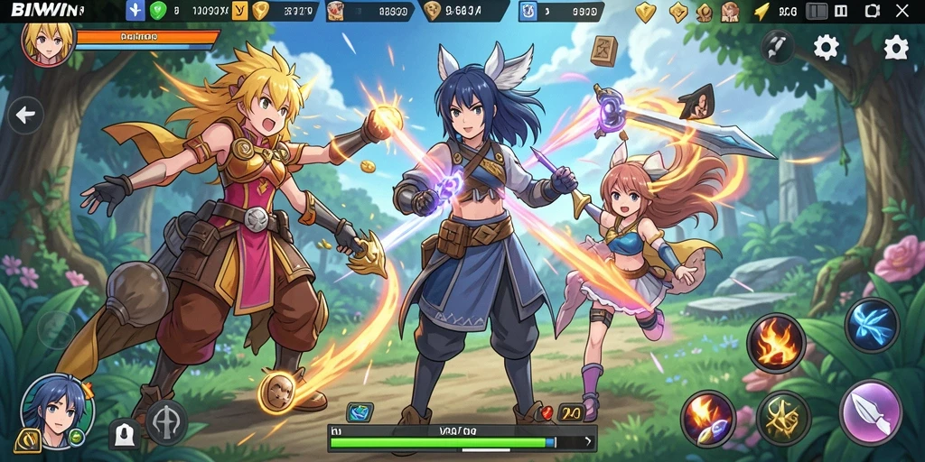 Tampilan gameplay seru dari BIWIN dengan karakter anime menawan.