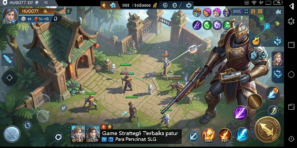 Screenshot gameplay HUGO77 menampilkan pertempuran strategis yang intens.