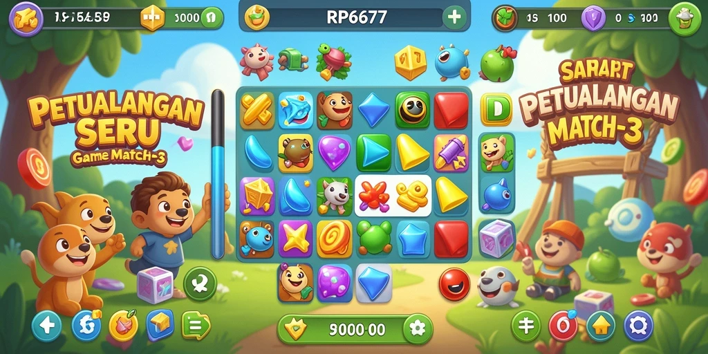 Gambaran menarik dari gameplay Match-3 RP6677 yang penuh warna.